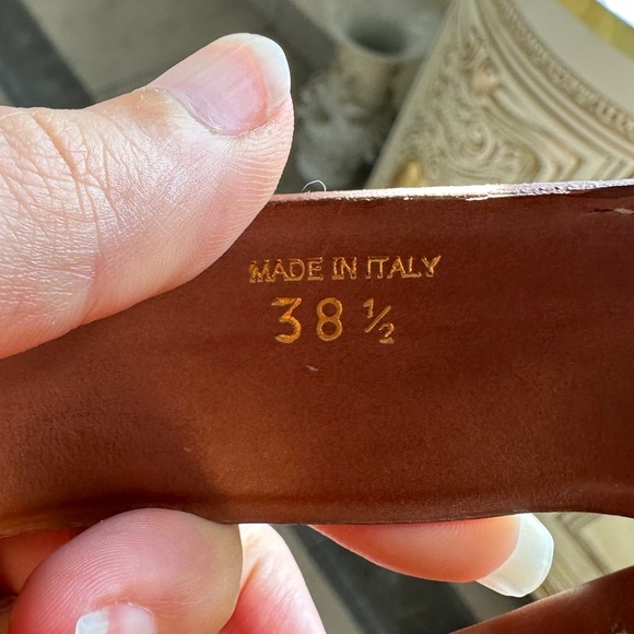 Authentic Prada 38.5/8 Brown Leather Crossover & Cork Wedge Sandal Platform Heel - Picture 8 of 11